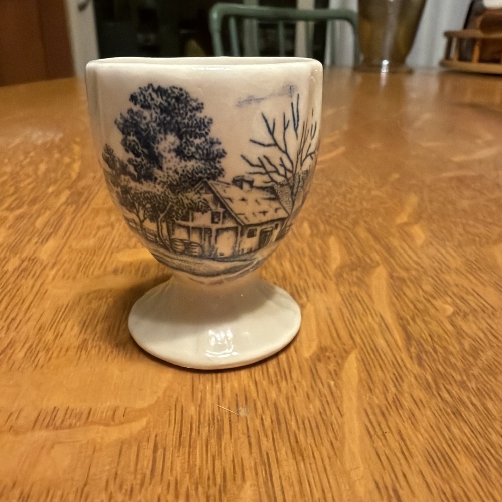 Vintage Nasco Blue River Transferware Egg Cup Excellent